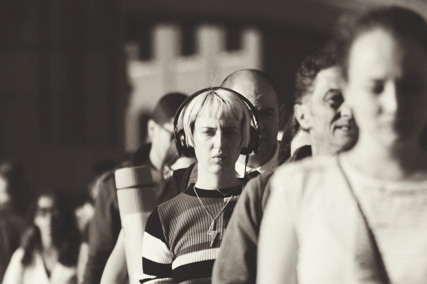 Girl wearing headphones, London