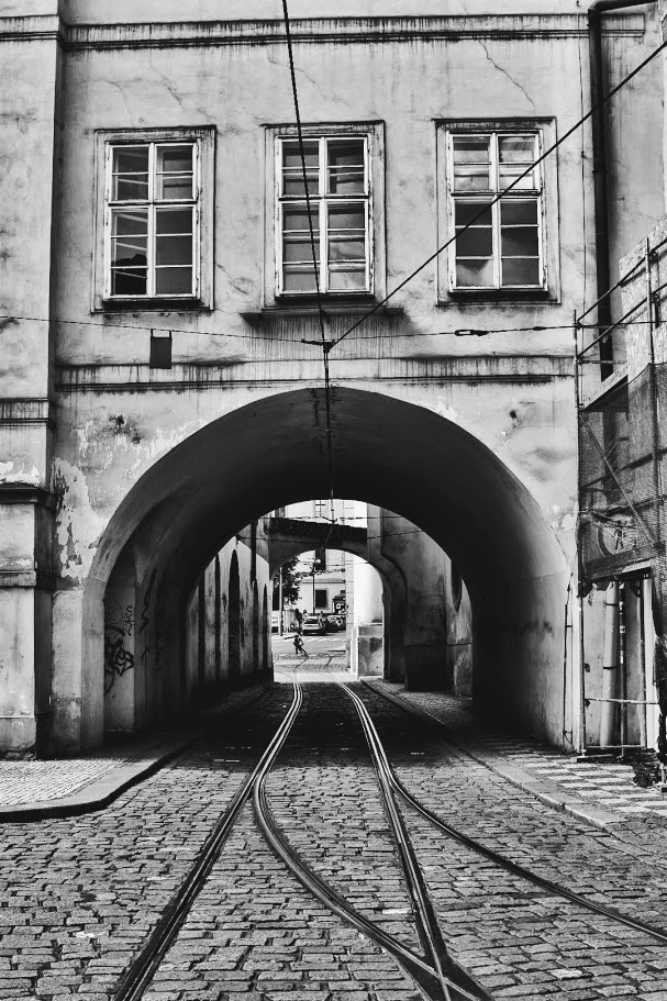 Tram track in Prague, Czech Republic